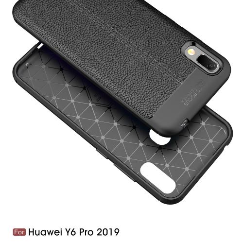 Coque en TPU litchi noir pour votre Huawei Y6 Pro (2019)