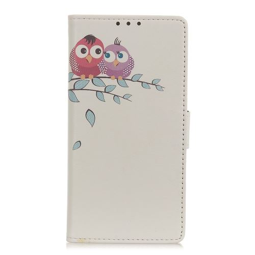 Etui en PU impression de motifs deux hiboux sur la branche de l'arbre pour votre Samsung Galaxy A10