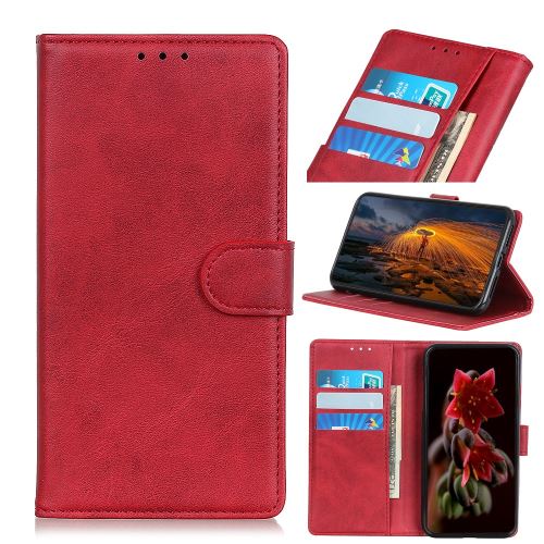 Etui en PU peau mate rouge avec support pour votre Alcatel 1X (2019)