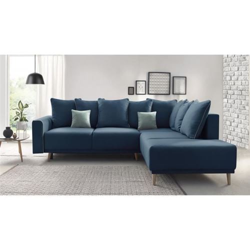 MOLA Canape dangle droit convertible - Tissu Bleu navy - L 252 x P 215 x H 90 cm
