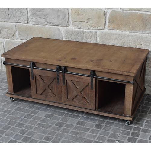 Grande Table Basse De Salon Bois Fer Porte A Roulettes 120x60x45