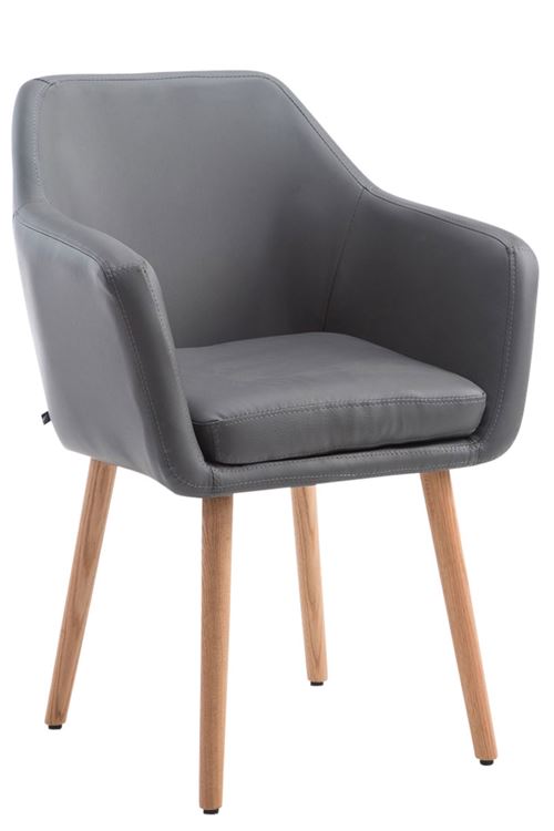 Chaise de salle à manger au style scandinave Utrecht Similicuir - Piètement bois de hêtre Nature - Siège Gris