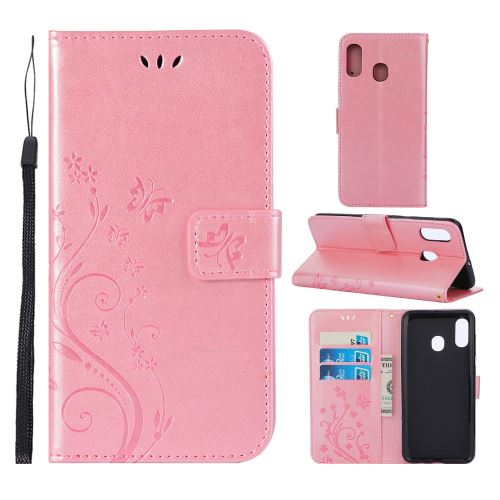 Etui en PU fleurs de papillon or rose pour votre Samsung Galaxy A30/A20
