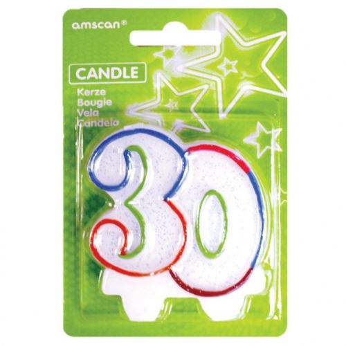 Amscan bougie d'anniversaire 30 - Milestone Birthday8 cm blanc