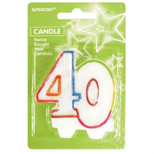 Amscan bougie d'anniversaire 40 - Milestone Birthday8 cm blanc