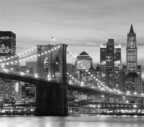 Rideau imprimé New York pont de Brooklyn illuminé photo en noir et blanc280x245 cm, 2 parts