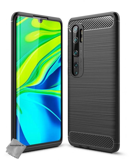 Housse etui coque silicone gel carbone pour Xiaomi Mi Note 10 avec verre trempe - NOIR