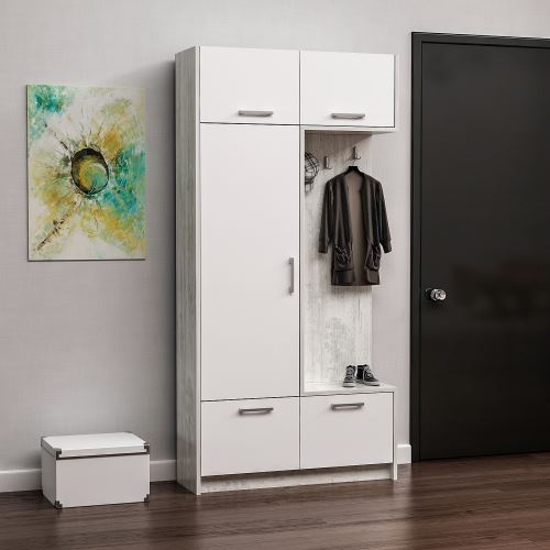 HOMEMANIA Vestiaire - Meuble d’Entree Rion Armoire - avec Portes, Étagères - Blanc en Bois, 93 x 30 x 188 cm