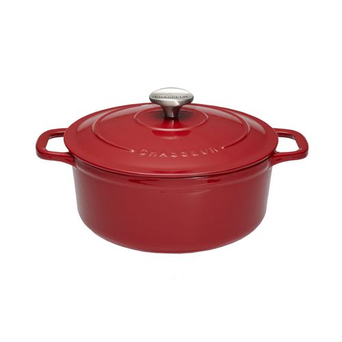 Chasseur Cocotte ronde 28 cm rouge uni interieur sable - Rouge - Fonte émaillée - vue 1