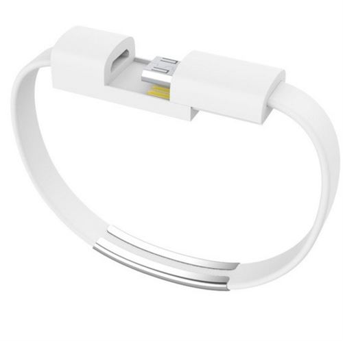 Cable Bracelet Micro USB pour WIKO Lenny 5 Android Chrome Chargeur USB 25cm Connecteur (BLANC)