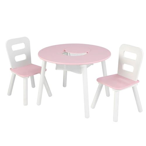 Table Enfant ronde avec 2 chaises Blanc et rose