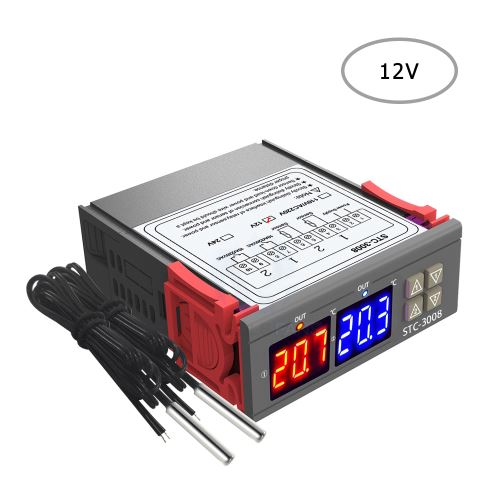 Contrôleur de Température,Régulateur de Température à Double Affichage Numérique Multifonctionnelle avec Sonde NTC,Sonde de Chauffage,Sonde,Relais,Sortie 12V