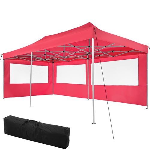 TECTAKE Tonnelle de Jardin Terrasse Pliante Autoportée Réglable 6 x 3 m Structure en Aluminium à 2 Parois Rouge + Sac de Transport