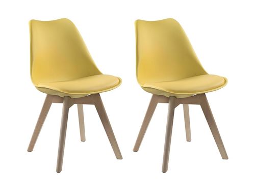 Lot de 2 chaises JODY - Polypropylène et Hêtre - Jaune