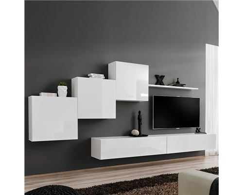 Meuble TV suspendu blanc DUCCIO 3-L 330 x P 40 x H 160 cm- Blanc