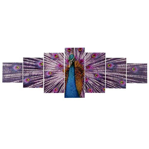 Toile de d&eacute;coration murale, tableau T375 xl en 7 parties 245x87cm - Paon