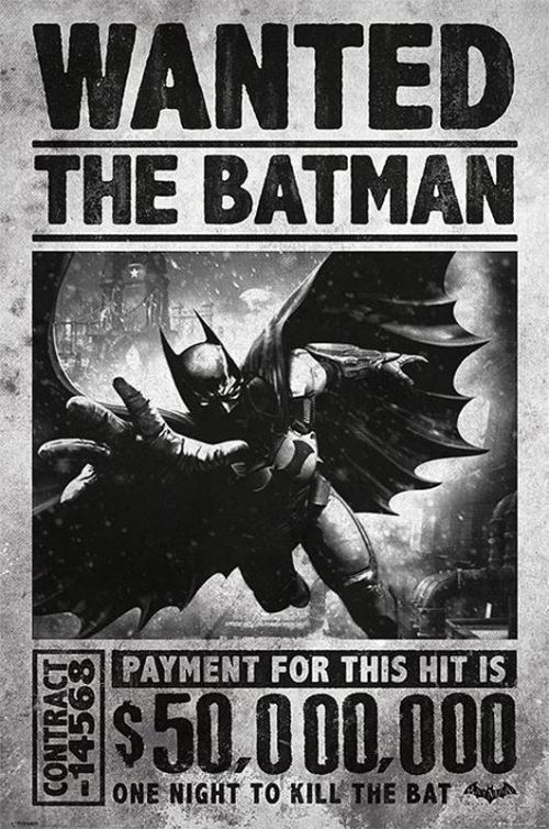 Poster Batman Arkham Origins Batman Wanted 50.000.000$ 91,5 cm x 61 cm