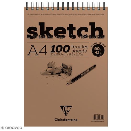 Bloc Sketch Clairefontaine croquis - RI - A4 - 100F - 90g - blanc