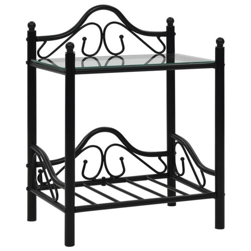 vidaXL Table de chevet Acier et verre trempé 45 x 30,5 x 60 cm Noir
