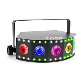 59 95 Sur Beamz Dj X5 Array Projecteur Spot De 30 5 Led Rvb Uv Mode Auto Dmx Controle Par La Musique Jeux De Lumiere Top Prix Fnac