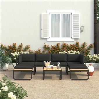 vidaXL Canapé d'angle de jardin à 4 places avec coussins Aluminium WPC - 1