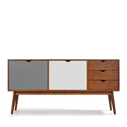 Buffet design 2 portes 3 tiroirs teinté noyer Ström - Couleur - Gris souris/Gris souris