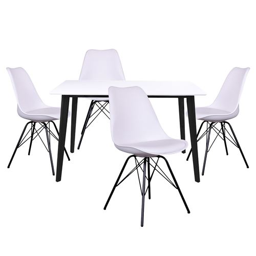 GRAM - Ensemble Table Noire et Blanche + 4 Chaises Blanches