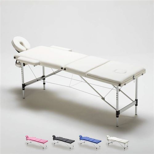 Bodyline - Health and Massage - Table de massage portable pliante en aluminium à 3 zones 210 cm Thai, Couleur: Blanc