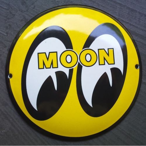 mini plaque emaillée moon eye logo jaune mooneyes tole pub