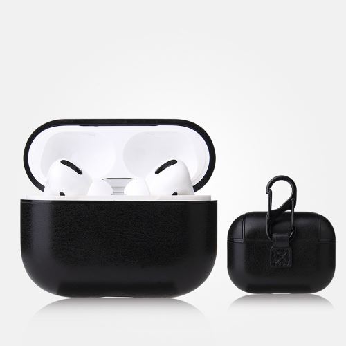 Coque Etui en cuir antichoc avec boucle en métal pour Apple AirPods Pro - Noir