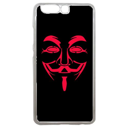 Coque Anonymous Noir Et Rouge Compatible P10 Transparent