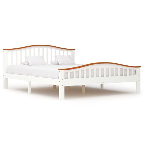 vidaXL Cadre de lit Blanc et chêne Bois de pin massif 160 x 200 cm