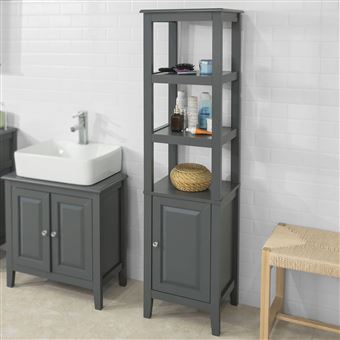Sobuy Frg205 Dg Meuble Colonne De Salle De Bain Armoire Toilette Haute Meuble Etagere De Salle De Bain Gris Mobilier De Jardin Achat Prix Fnac