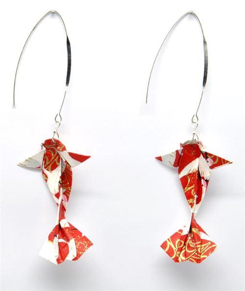 Boucles d'oreille papier origami carpe rouge - the cocotte