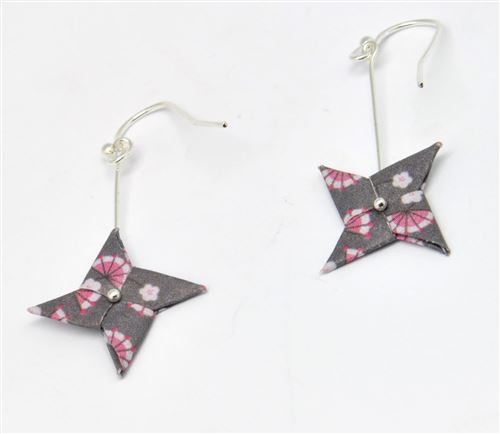 Boucles d'oreille papier origami tourniquet rose gris f. - the cocotte