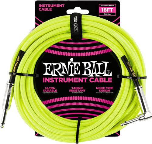 Ernie Ball Jaune Cables Instrument Gaine Tisse Jack/Jack Coudé 5,5M Câbles Jack / Instrument