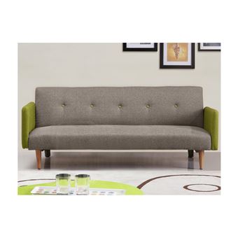 Canapé 3 Places Convertible En Lin Maurice Gris Accoudoirs Verts