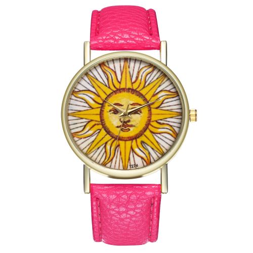 Suisse classique soleil illustration soleil face bracelet en cuir dames montre montre pour homme montre à quartz T274-ARoseCamine