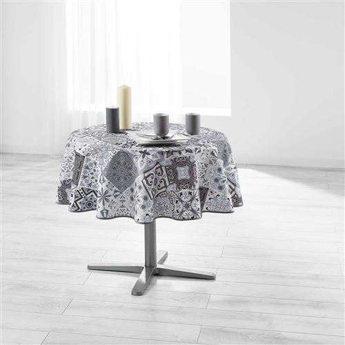 Nappe ronde (0) 180 cm polyester imprime persane Gris
