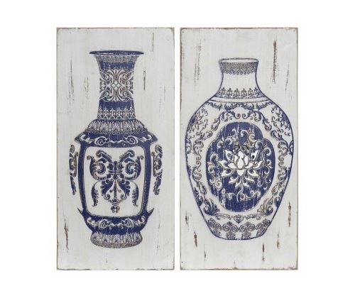 Set de 2 Tableaux Peintures sur Bois Vases