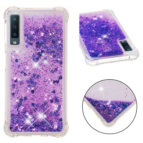 Coque en TPU Gel antichoc pailleté à base de sables mouvants scintillants violet foncé pour votre Samsung Galaxy A7 (2018) A750