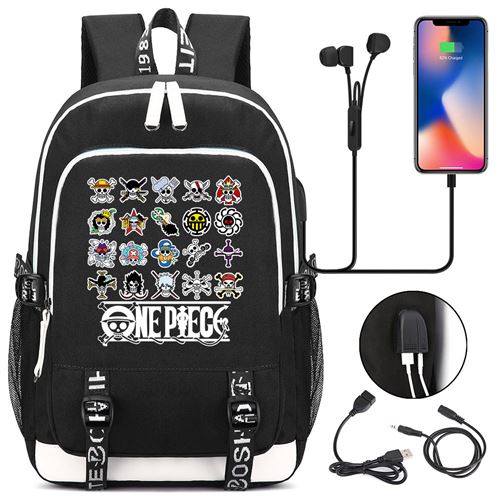 Sac à dos college One Piece avec port de chargement 44*15*30cm les drapeaux pirate - Noir