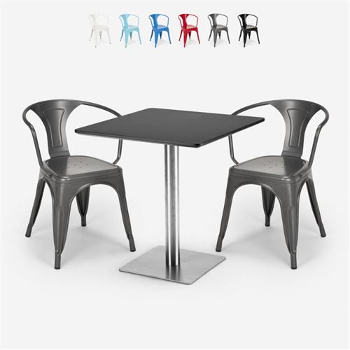 Ensemble 2 Chaises Tolix Table 70x70cm Horeca Bar Restaurants Starter Silver, Couleur: Gris foncé