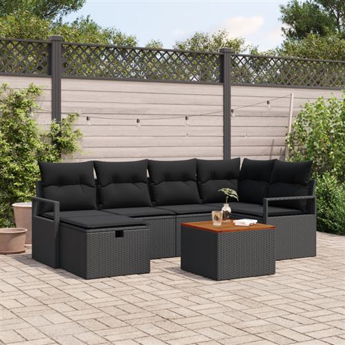 Non Communiqué Noir Ensemble De Canapés De Jardin 7 Pièces Avec Coussins En Poly Rattan Canapé De Jardin 2 Places Avec Coussins En Poly Ratta