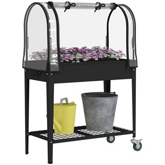 Jardinière Sur Pied Psilvam 86x46x76 Cm, Bois Composite Teck, Avec Bâche De Rétention