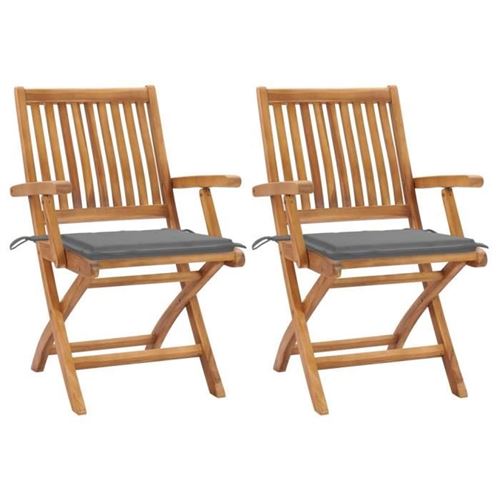 Vidaxl Gris Chaises Pliables Jardin 2 Pcs - Image 3