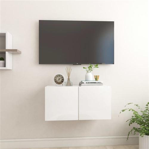 vidaXL Meuble TV suspendu Blanc brillant 60x30x30 cm