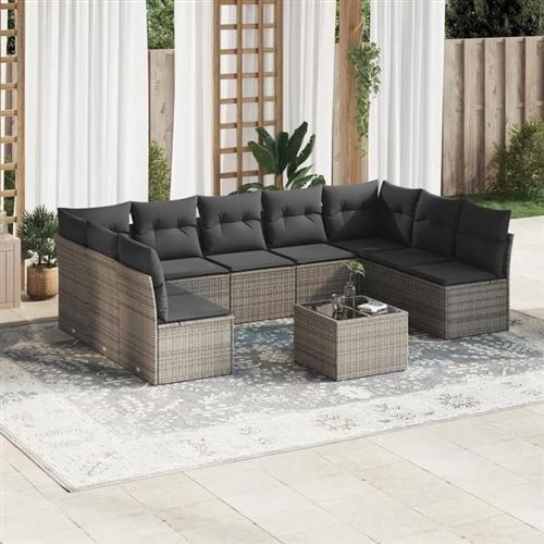 Vidaxl Gris Salon De Jardin 10 Pcs - Image 3