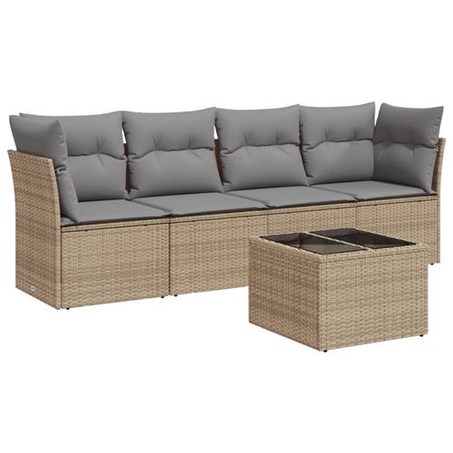 Non Communiqué Beige Salon De Jardin Vidaxl Avec Coussins 5 Pcs Et Gris Avec Table Tressée