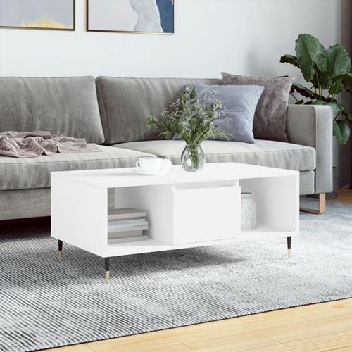 Vidaxl Blanc Table Basse 90X50x36,5 Cm Bois D'ingénierie 830580 - Image 2